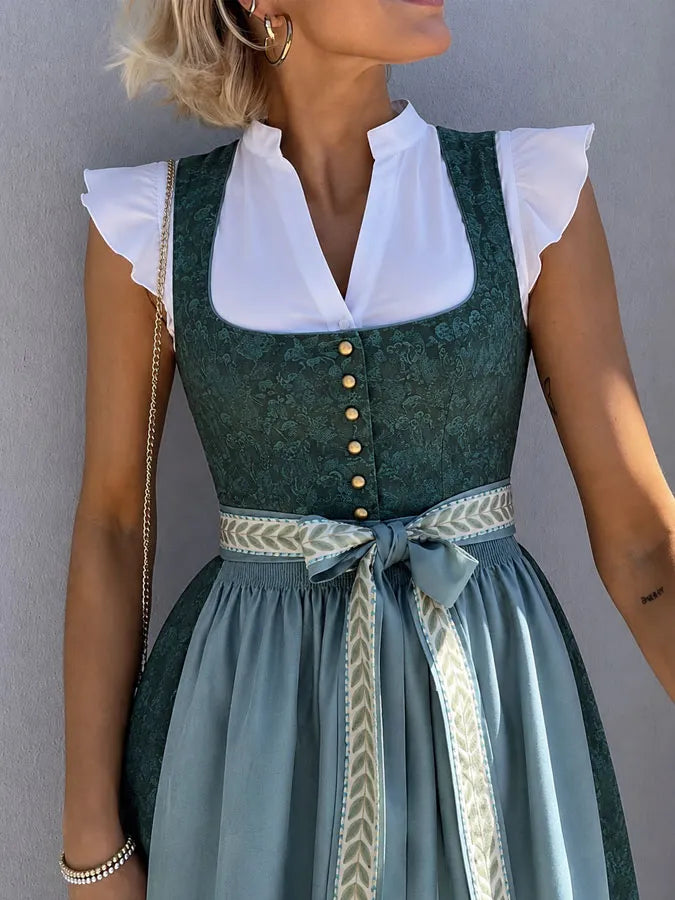 Woven Dress with Rounded Front Hem and Lacing