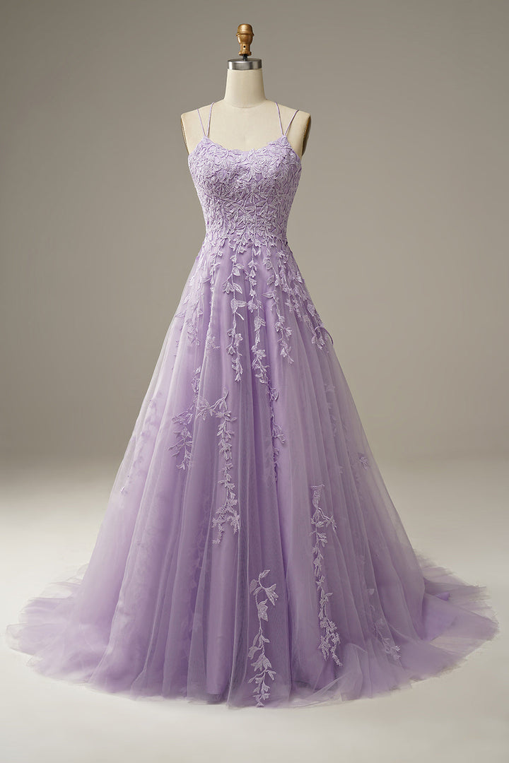 Fashionable Tulle Evening Gown with Appliqués - Victoria