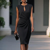Women's Vintage Style Round Neck Cut Out Midi Dress