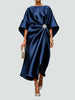 Women's Maxi Dress with Draped Brooch – Gala Dress with Cape Sleeves for Formal Occasions