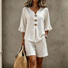 Women’s Ruffle Trim V-Neck Two Piece Shorts Set