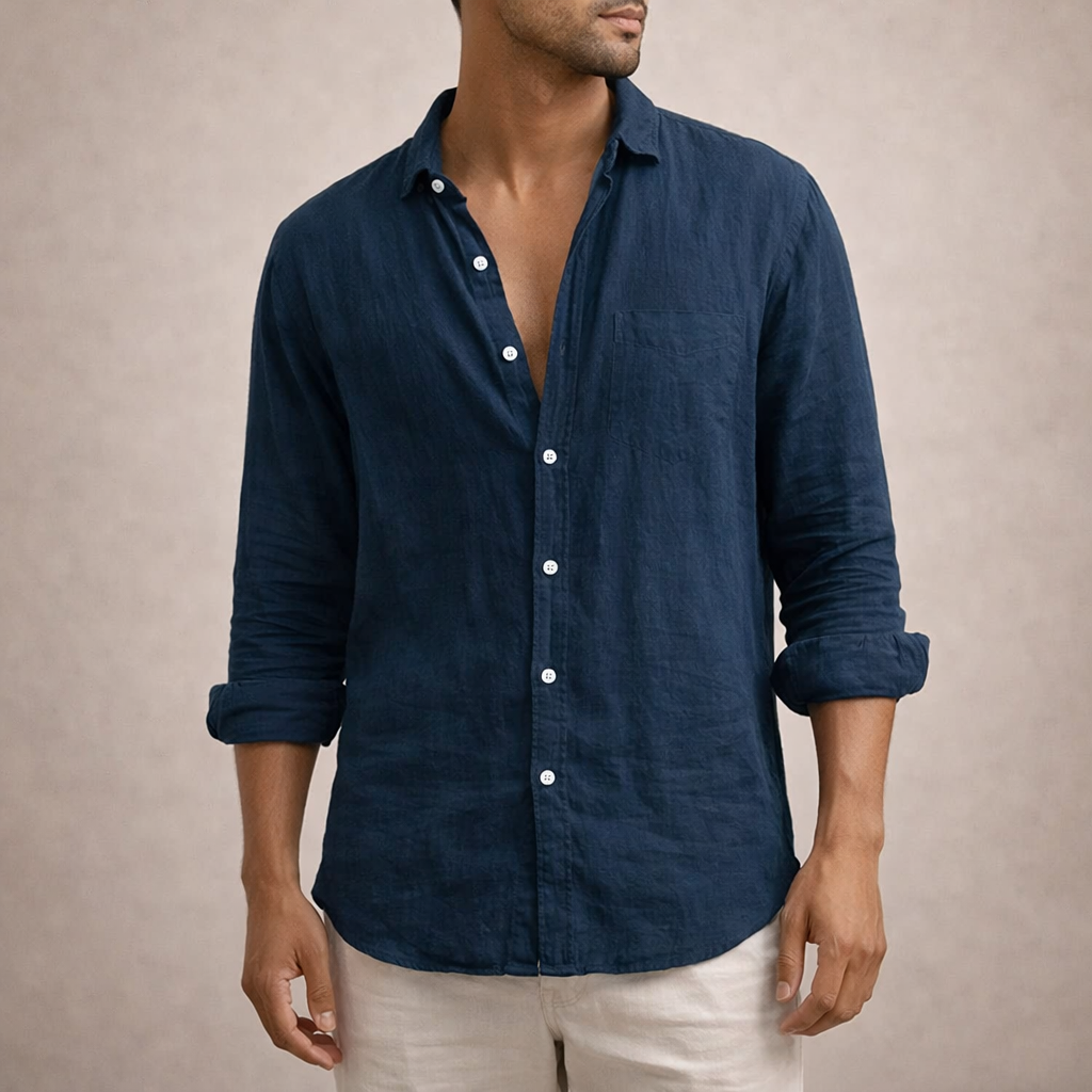 Men's Linen Casual Shirt with Button Placket in Regular Fit