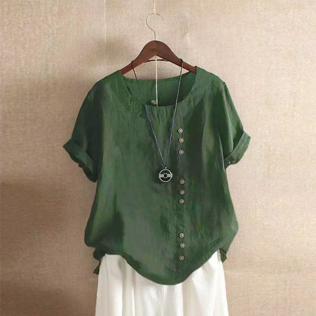 Retro Plus Size Casual Loose CottonAnd LinenShort Sleeves