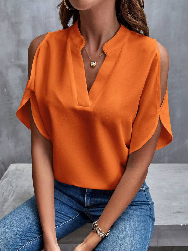 V-Neck Blouse with Short Flare Sleeves