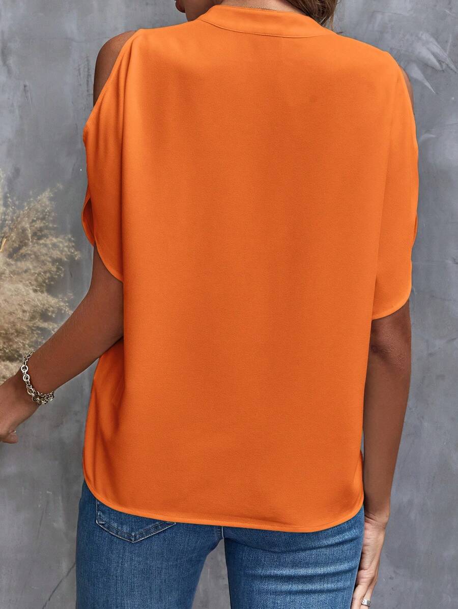 V-Neck Blouse with Short Flare Sleeves