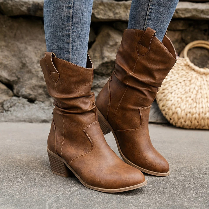 Women's Leather Boots with Comfortable Heel – Amara
