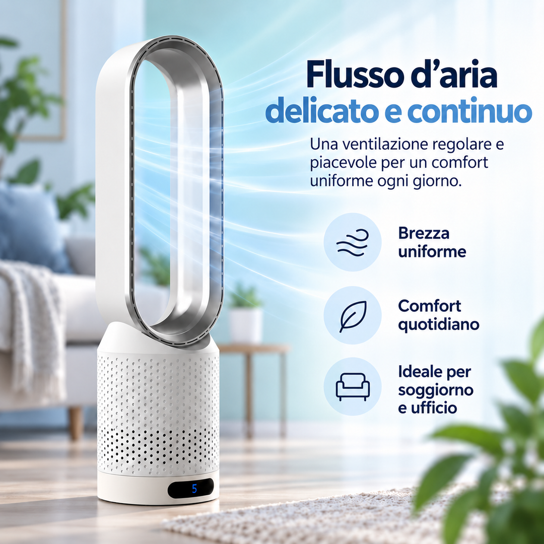 AirPure – Ultra-Quiet Bladeless Tower Fan (< 32 dB)