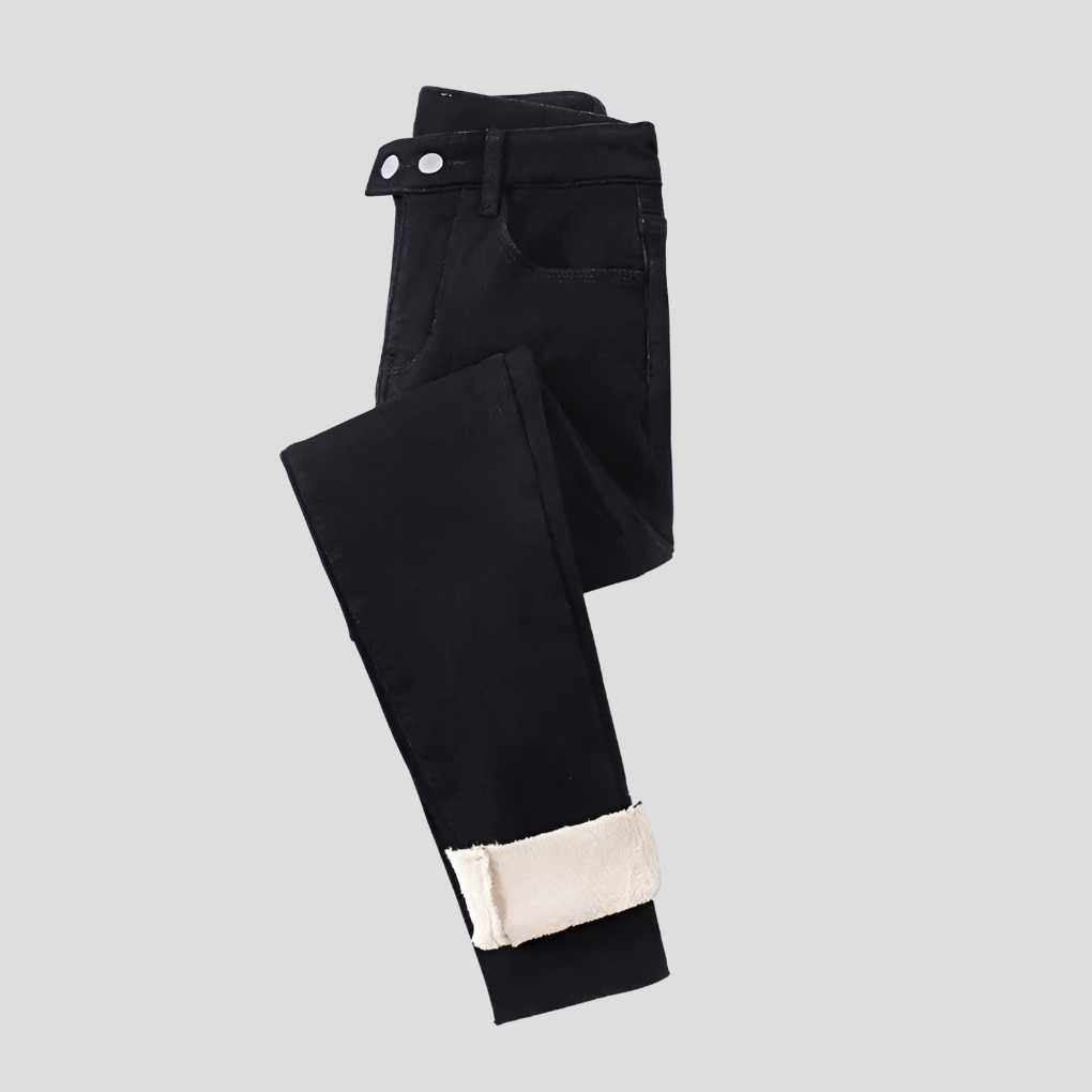 High-Waist Women's Winter Jeans Lined for Cold Days