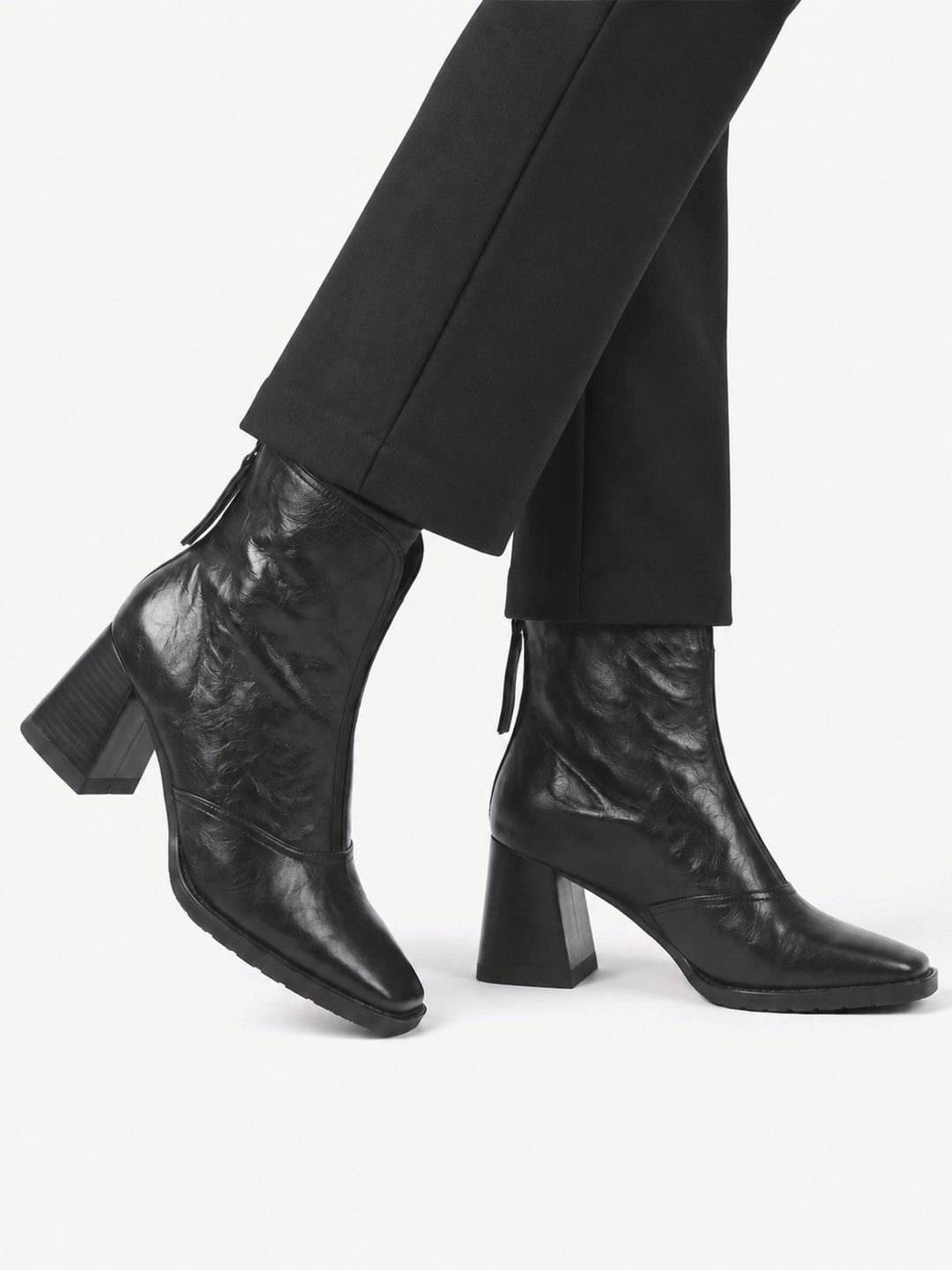 Women's Leather Zip Ankle Boots with Block Heel