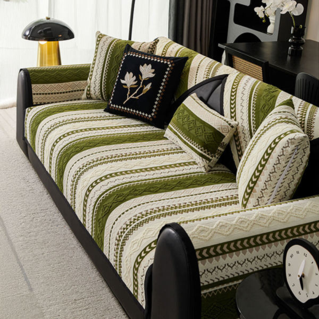 Colour Block Woven Suede Sofa Cover – Soft Protective Couch Cover for Pets