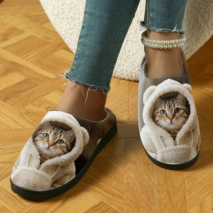 Cozy Slip-On Slippers with 3D Cat Face