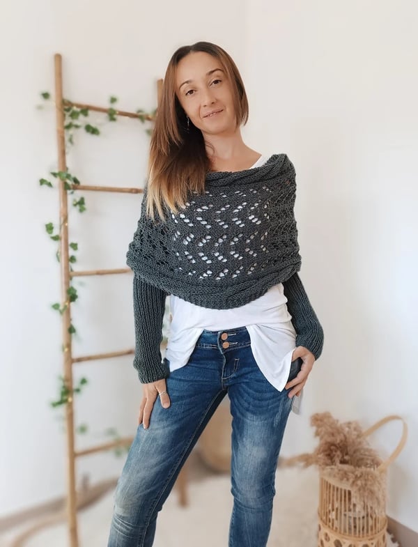 Wrap Scarf with Double Sleeves - Warm Knitted Scarf with Built-In Sleeves