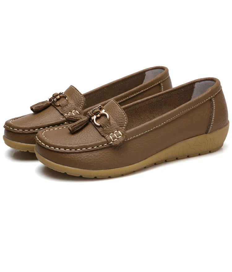 Leather Cut-Out Ballerina Flats for Women