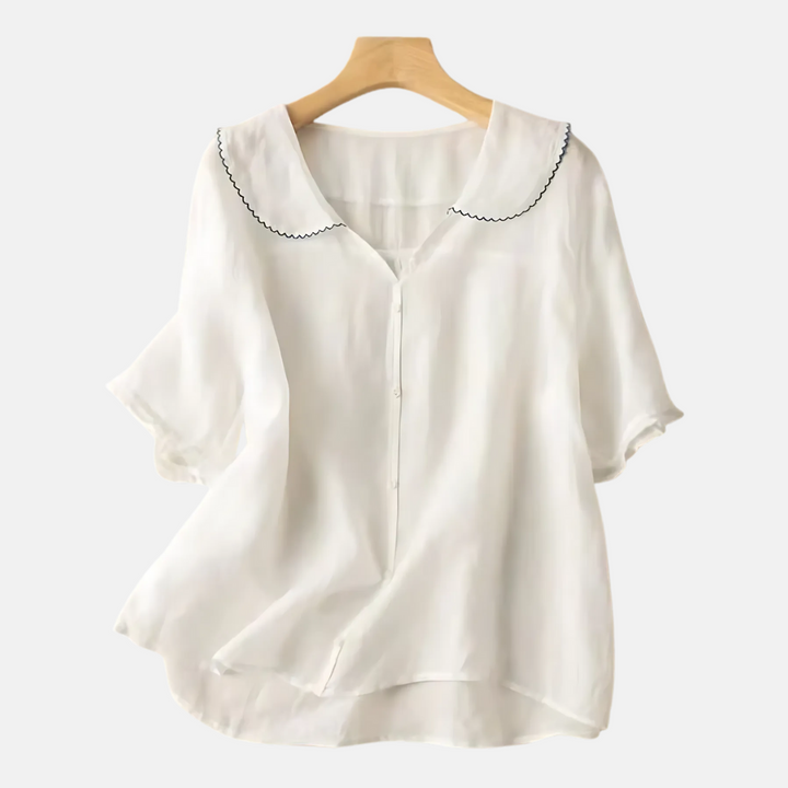 Women’s Cotton Linen Retro Shirt with Doll Collar