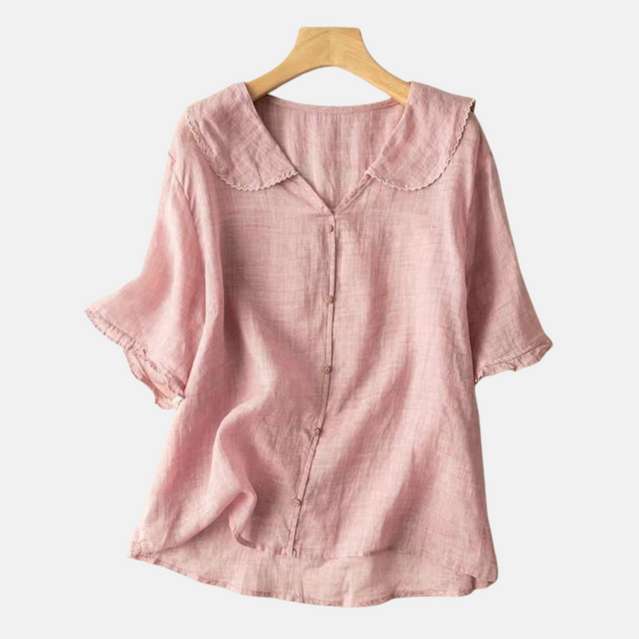 Women’s Cotton Linen Retro Shirt with Doll Collar