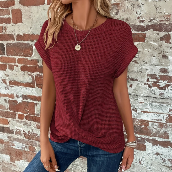 Short-sleeved Waffle T-shirt Summer New Solid Color Crew Neck Top For Womens Clothing