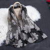 Silk Scarf with Cut Flower Pattern and Blank Motif