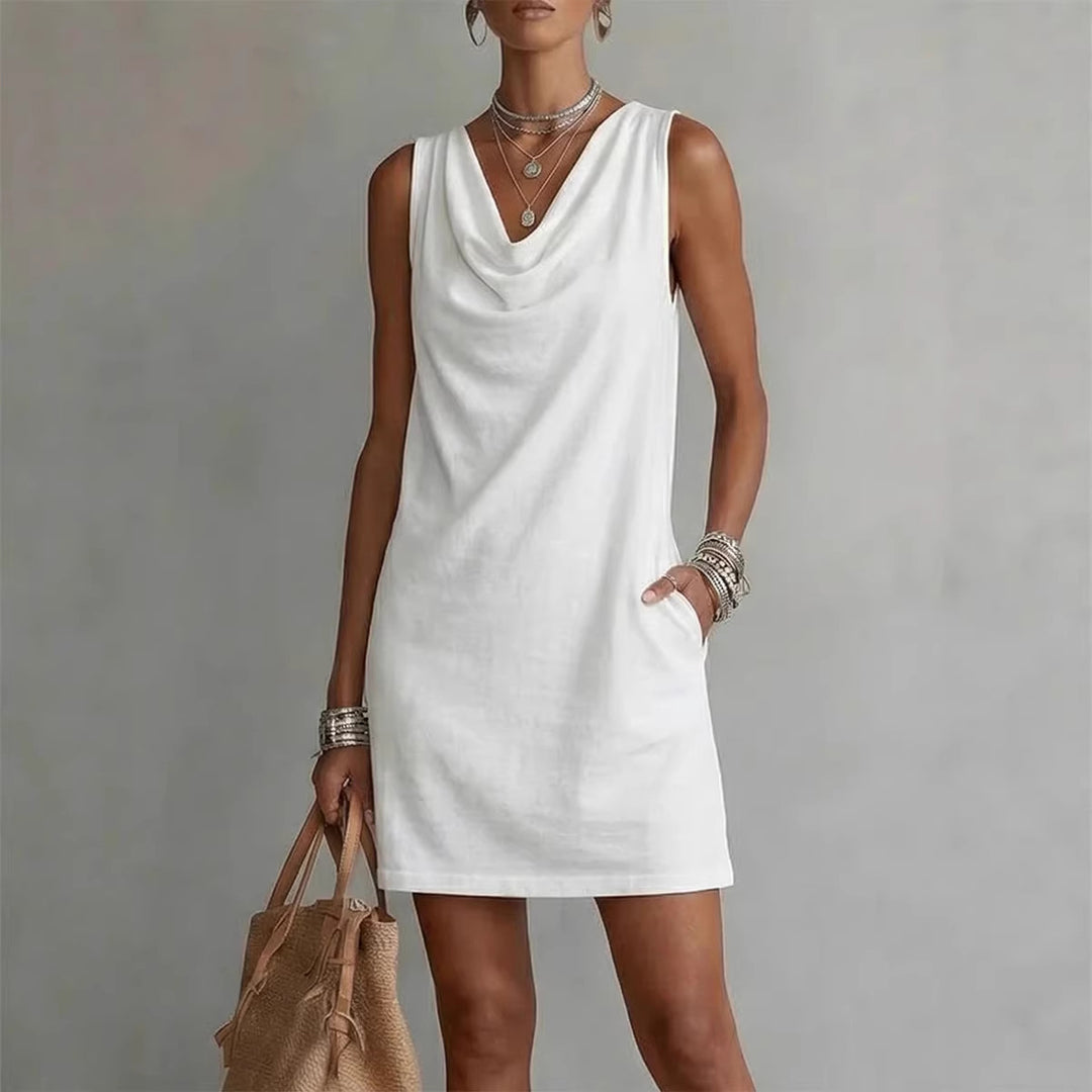 Summer Sleeveless Dress With Draped Neckline Design Slim Fit Evening Party Club Beach Dresses