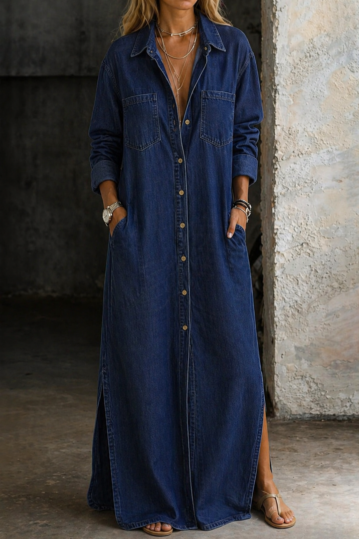 Mila™ | Denim Maxi Shirt Dress