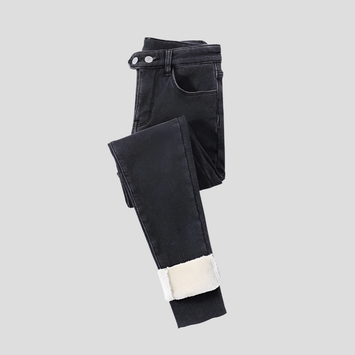 High-Waist Women's Winter Jeans Lined for Cold Days