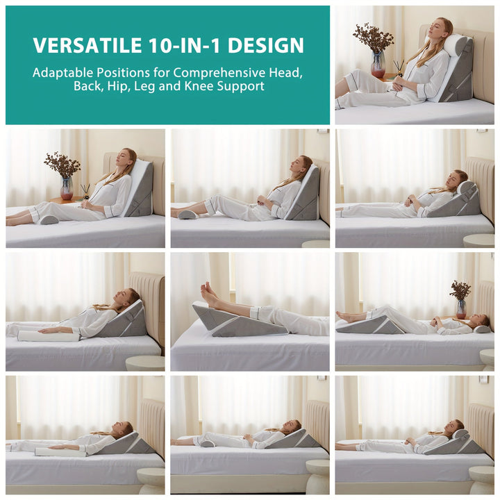 RelaxPlus Adjustable Orthopedic Wedge Pillow - Premium 7-in-1 Memory Foam Support System