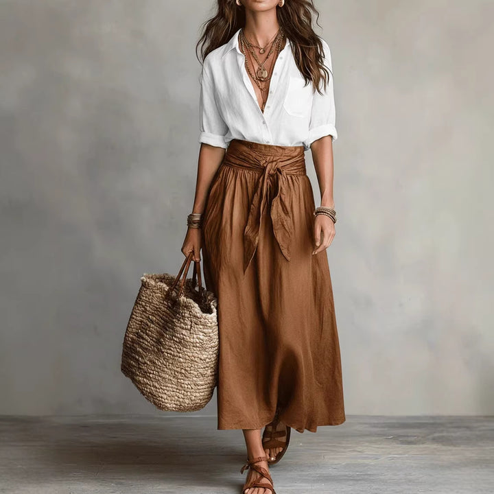 Summer Short-Sleeve Suits Fashion Casual Button-Down Shirt Top And Straight Skirt Women's Two-Piece Set