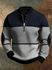 Men's sweater with stand-up collar, graphic pattern and half zip