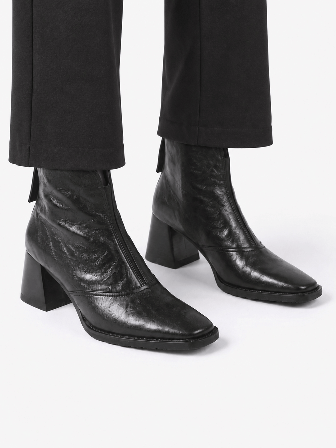 Women's Leather Zip Ankle Boots with Block Heel
