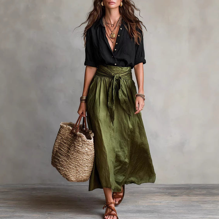 Summer Short-Sleeve Suits Fashion Casual Button-Down Shirt Top And Straight Skirt Women's Two-Piece Set