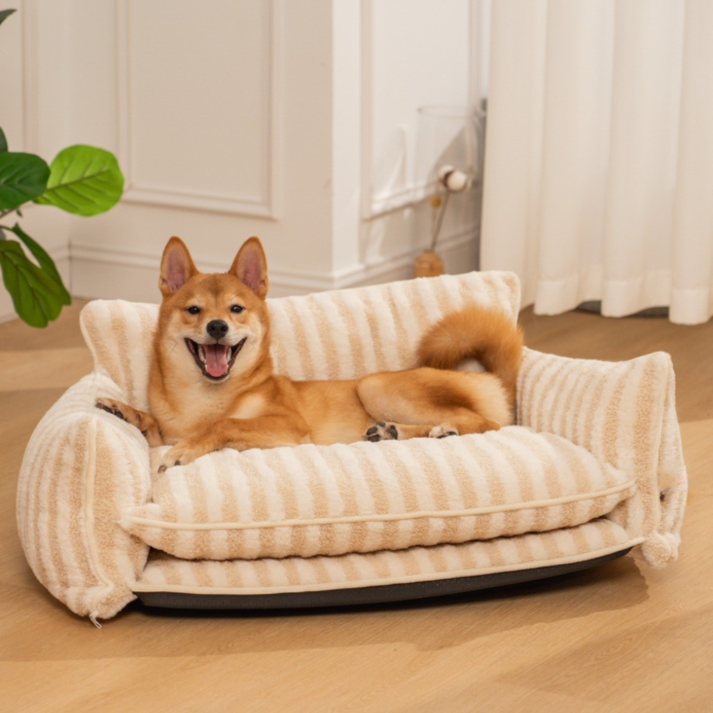 Cozy Striped Double-Layer Dog & Cat Sofa Bed