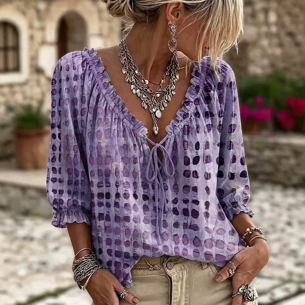 Polka-dot Ethnic-style Casual Chic Printed Shirt