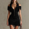 Vintage Western Tassel Zip-Front Suede Dress