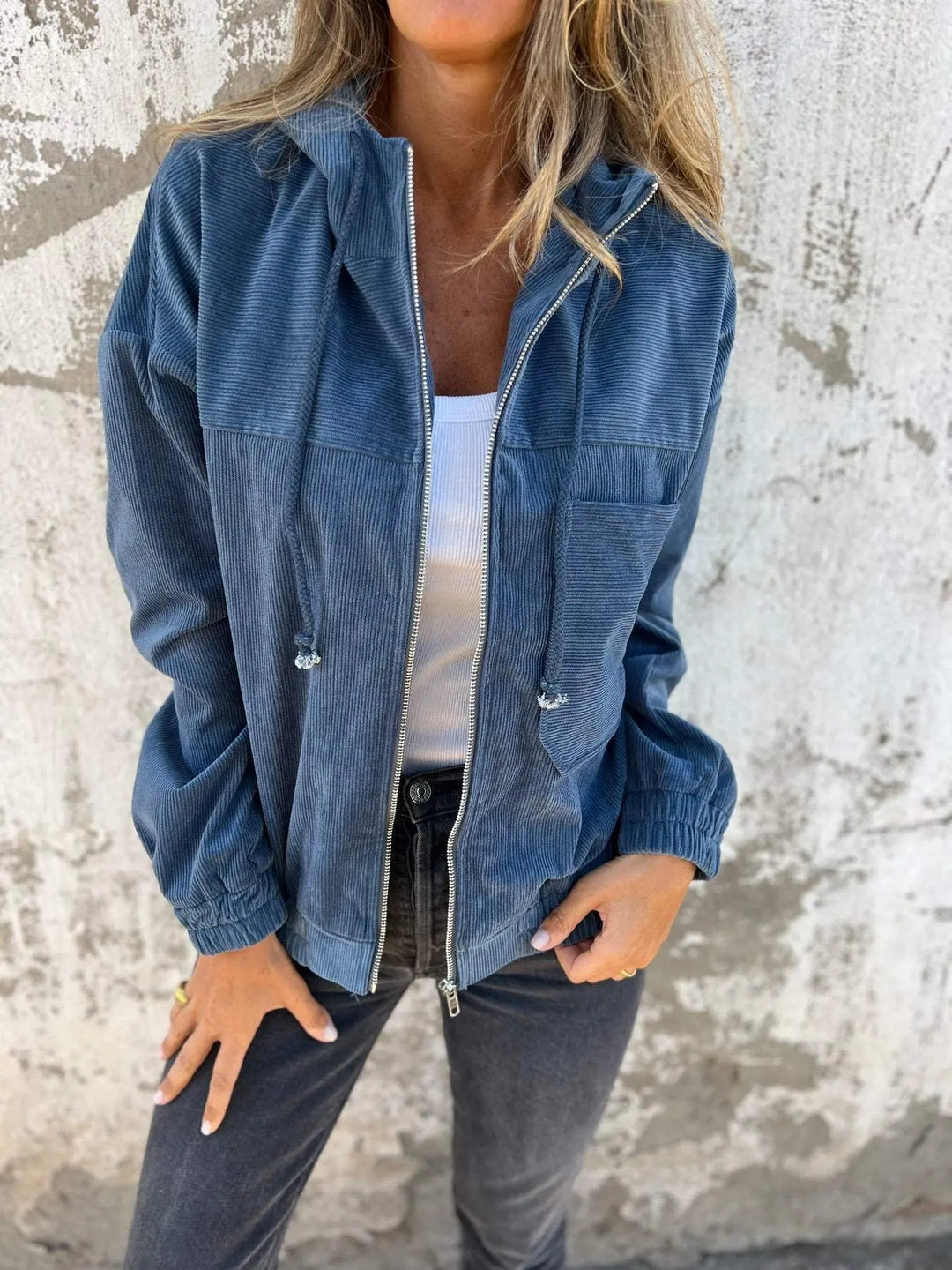 Casual Corduroy Jacket with Hood