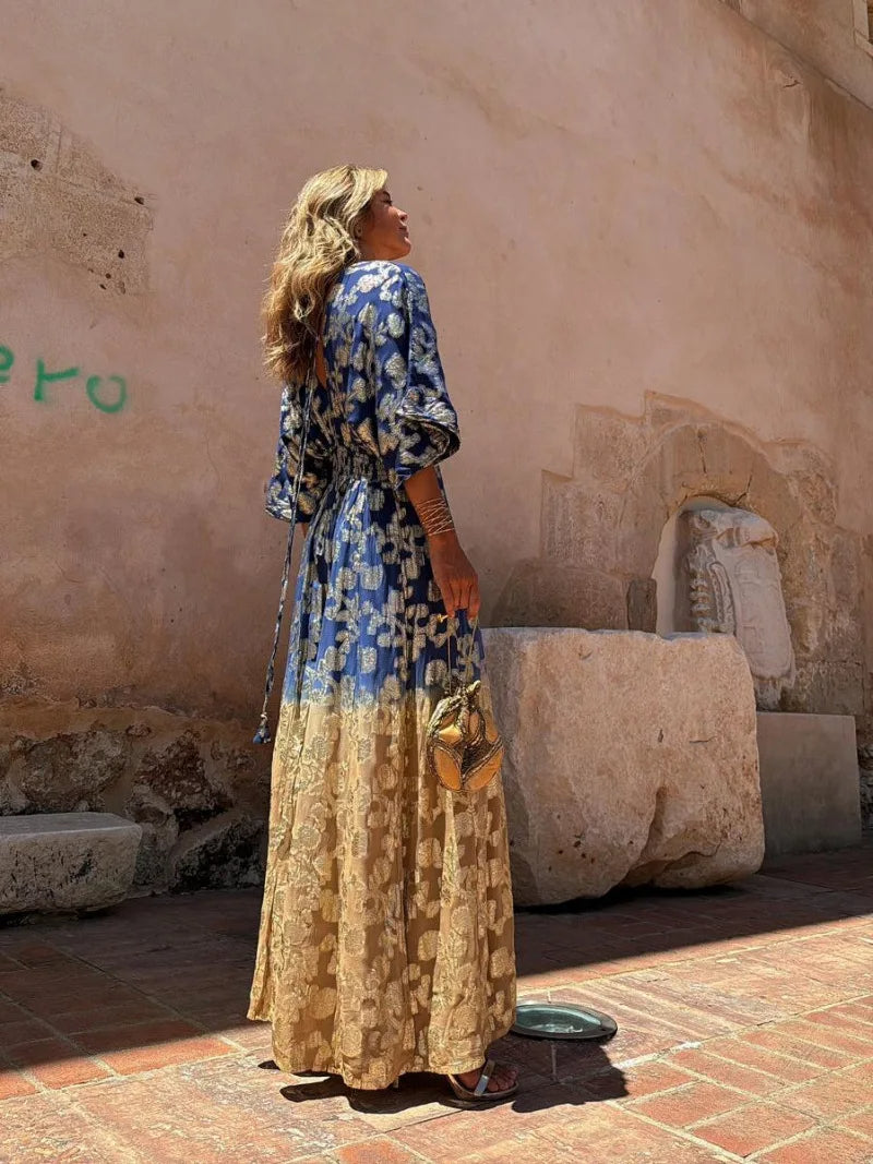 V-Neck Backless Jumpsuit with Gradient Print for Women