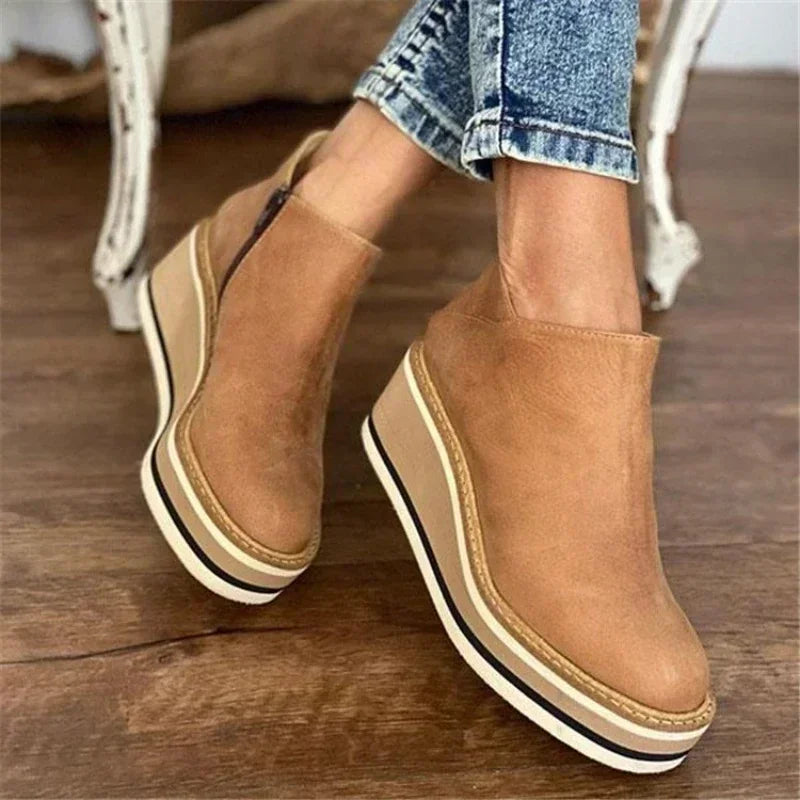 Women's Wedge Ankle Boots with Vintage Charm
