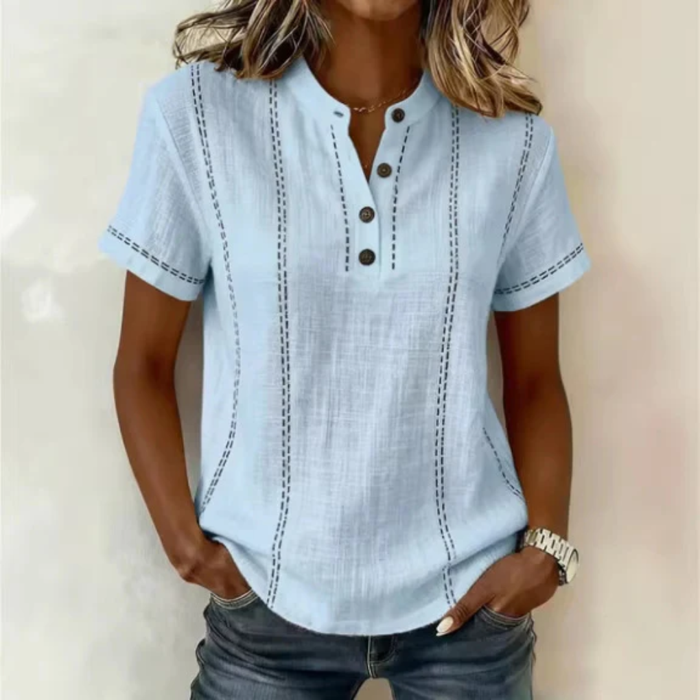 Women's Casual Striped Stand Collar Button Shirt