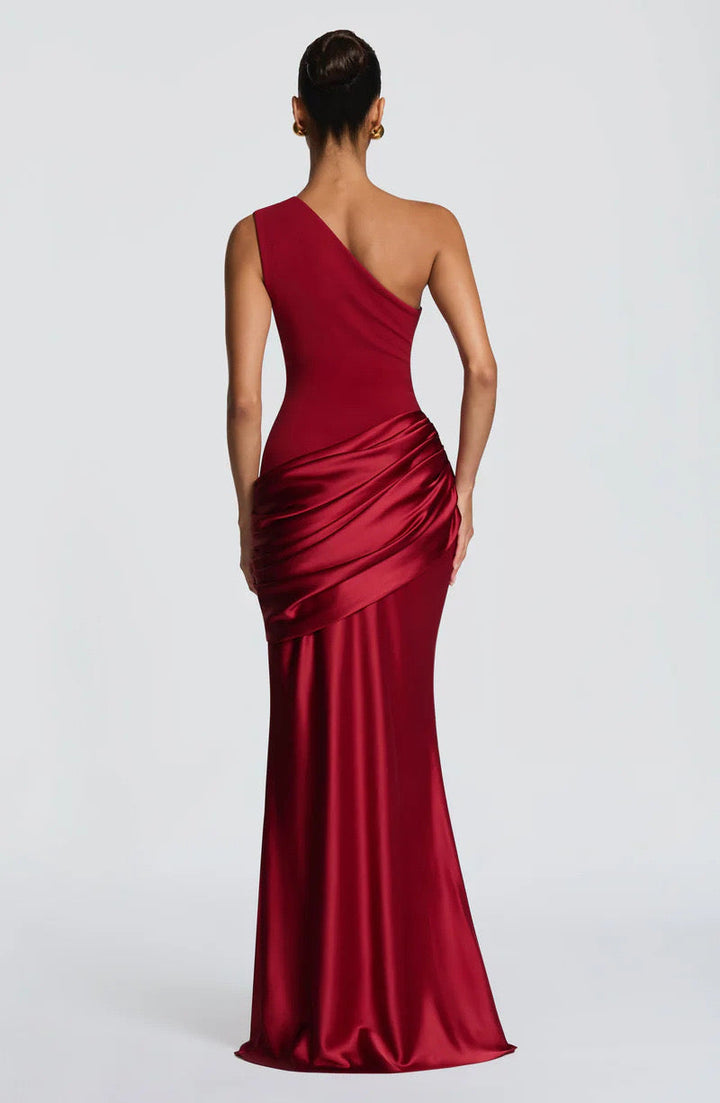 Sidonie One-Shoulder Draped Satin Maxi Dress