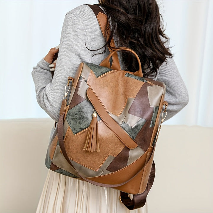 Checked anti-theft rucksack with multiple pockets