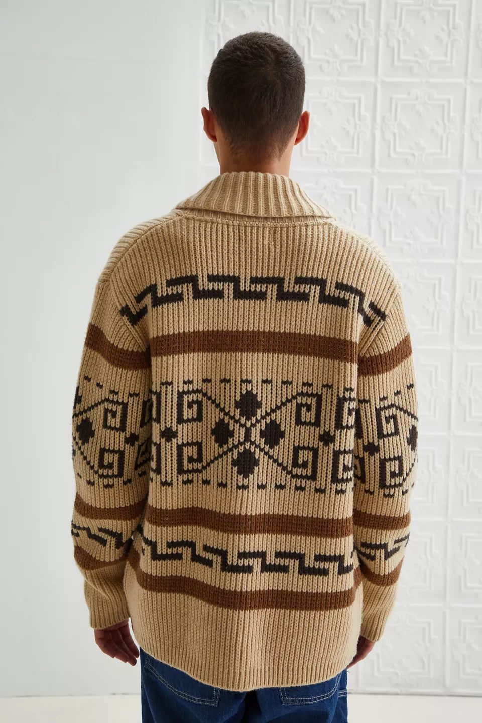 Vintage Jacquard Knitted Men's Cardigan with Zipper Timeless Style Meets Modern Comfort