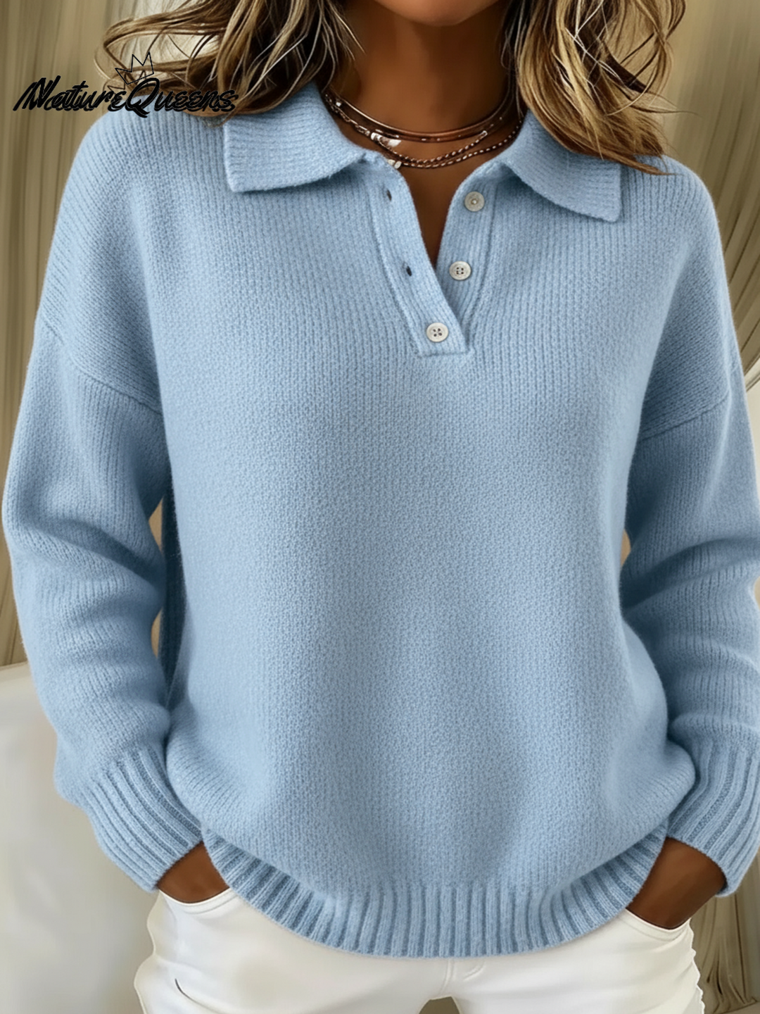 Classic Long-Sleeved Polo Collar Sweater for Men and Women, Soft Stretch Knit