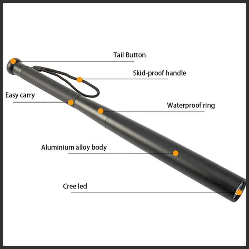 Baseball Bat-Shaped LED Flashlight | Aluminum Alloy, 3 Lighting Modes | For Emergency Use and Utility