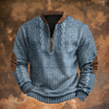 Men's Knitted Sweater with Half Zip and Elbow Patches