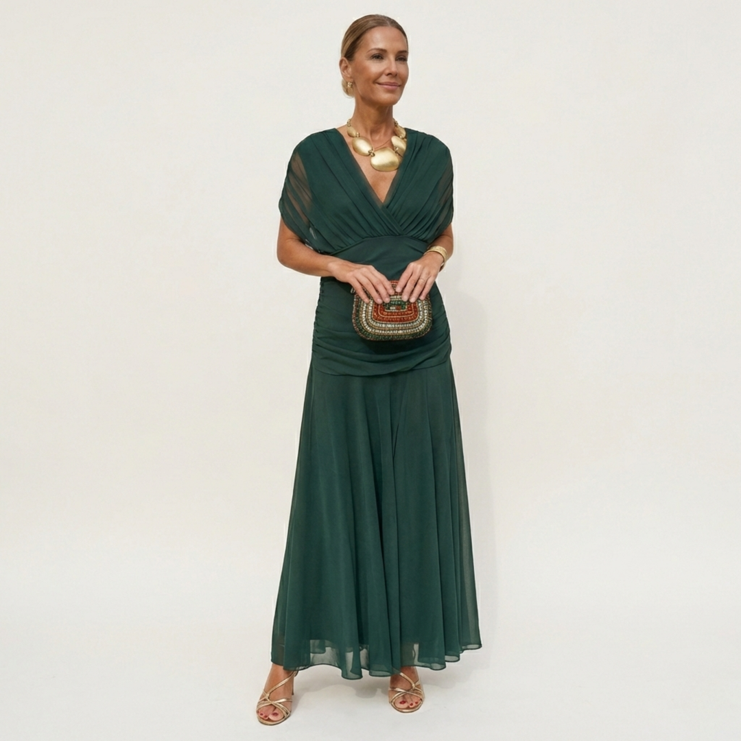 Long, Elegant, Flowing Women's Dress – V-Neck, Refined Design
