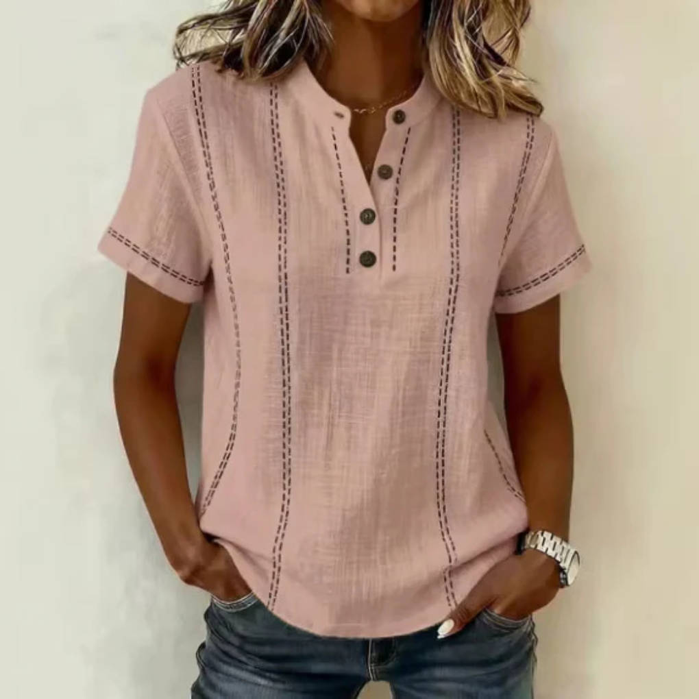 Women's Casual Striped Stand Collar Button Shirt