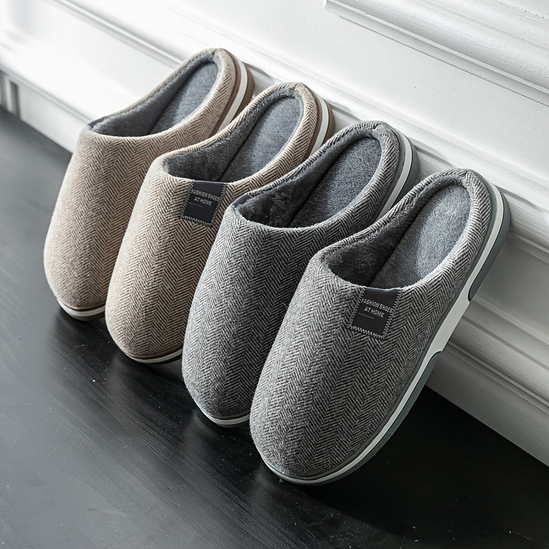 Warm Herringbone Men's Slippers – Comfort and Grip for Fall and Winter at Home