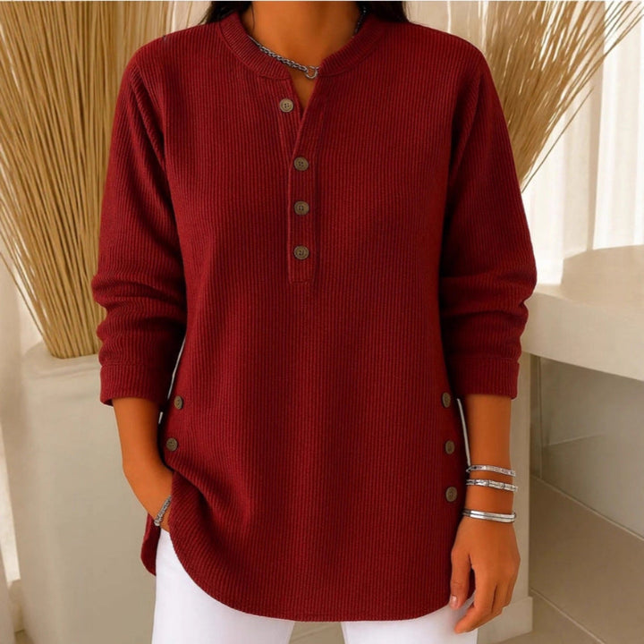 V-neck Buttons Sweater Fashion Casual Solid Color Long-sleeved Tops Women's Blouse T-shirt Clothing