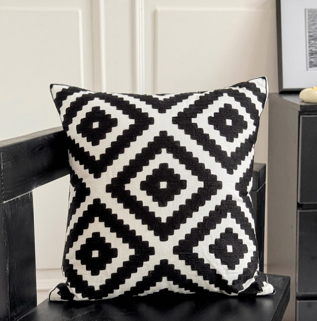Auralithe - Blue Embroidered Cushion Cover with Ornamental Pattern