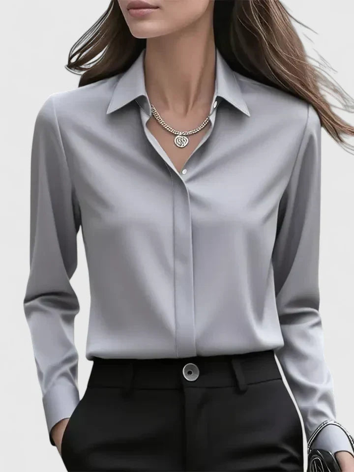 Women's long-sleeved satin blouse – elegant office blouse