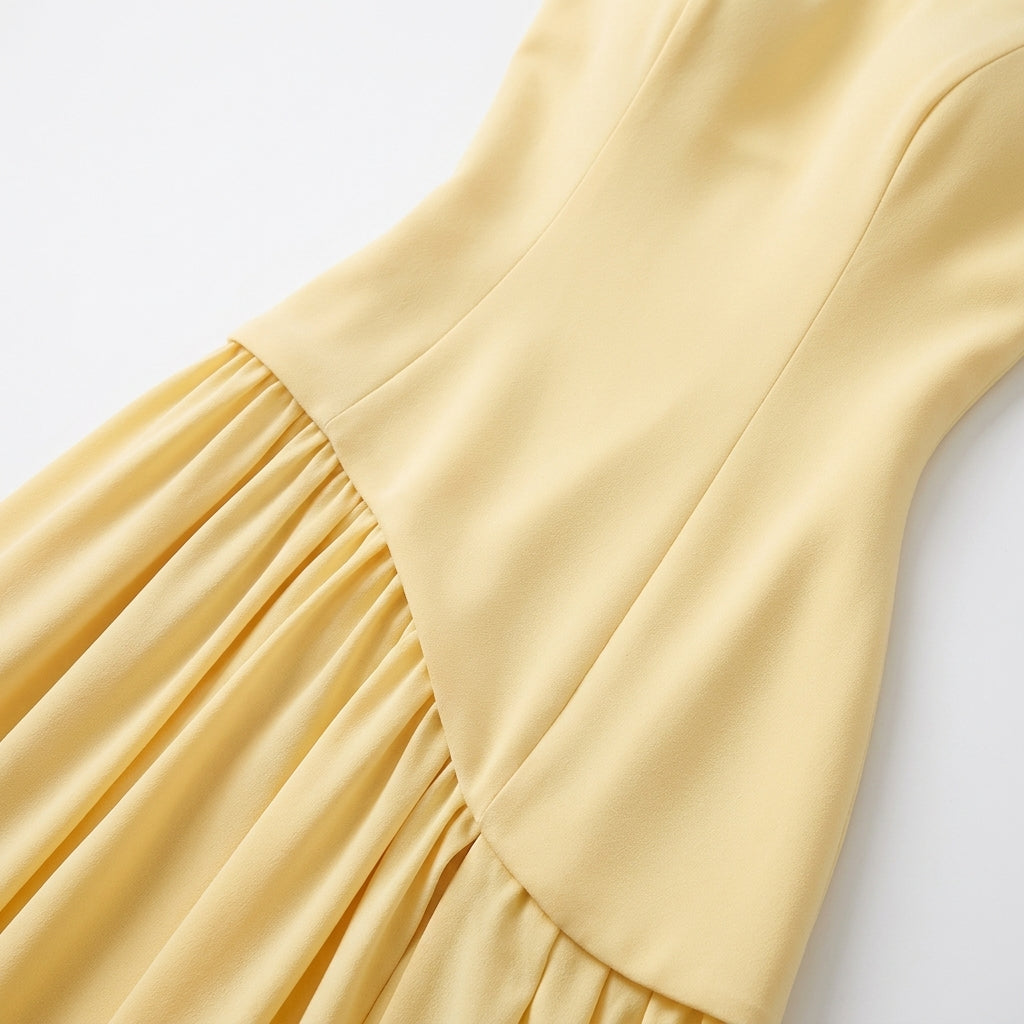 Off-the-shoulder elegant maxi dress with pleated skirt and thigh slit