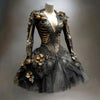 Women's Gothic Skeleton Long-Sleeve Mini Dress for Halloween